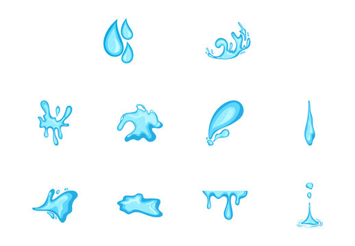 Blue Water Splash Drop Liquid Icons Set