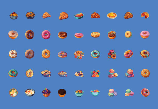 Colorful Delicious Bakery Sweet Food Illustrations Set