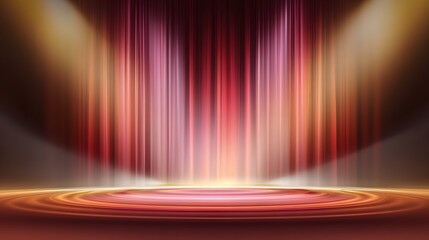 Vibrant curtain backdrop illuminates a dramatic performance area with focused spotlights