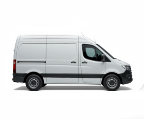 White delivery van side view mockup — isolated on transparent png background