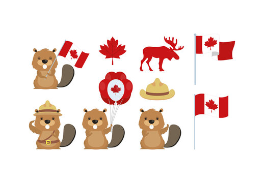 Colorful Canada Day Celebration Illustrations Set