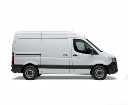 White delivery van side view mockup — isolated on transparent png background