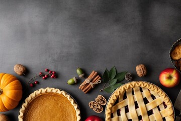 Thanksgiving Dessert Background with Pumpkin Pie and Apple Pie