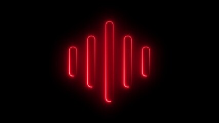 A vibrant red neon equalizer pulsates against a stark black backdrop, its glowing bars creating a mesmerizing visual rhythm, perfect for illustrating sound, music, or technology concepts the minimalis
