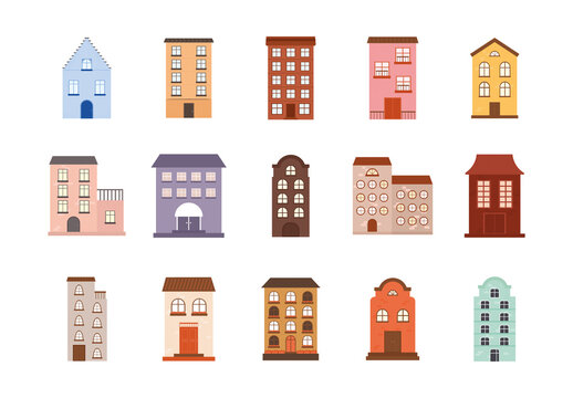Colorful Buildings Architecture Illustrations Set