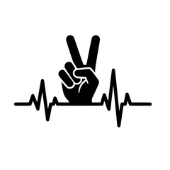 Fototapeta premium A stylish illustration of a hand peace sign, intertwined with a rhythmic heartbeat, embodying the spirit of tranquility and resilience, and harmony. vector illustration