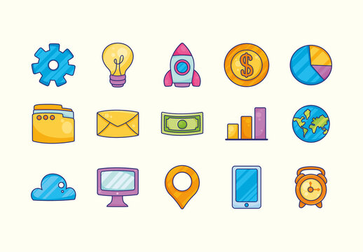 Colorful Marketing Business Strategy Technology Finance Illustrations Set