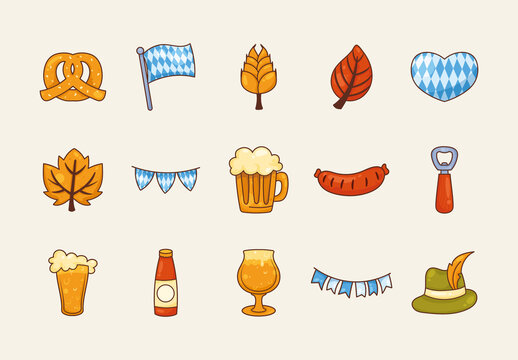 Colorful Oktoberfest Celebration Illustration Set