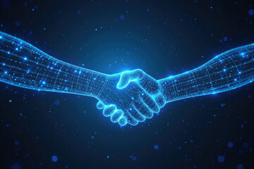Futuristic Digital Handshake with Blue Tech Lines for Business Partnership and Tech Collaboration