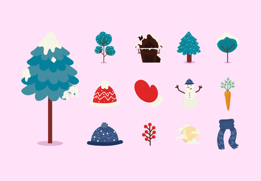 Colorful Winter Christmas Holiday Illustrations Set