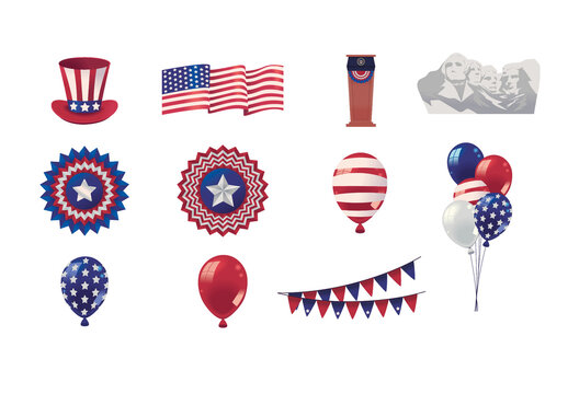 Red And Blue USA Patriotic Presidents Day Illustration Set