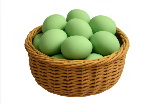 Green easter eggs filling wicker basket