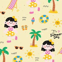 Cute Summer Beach Cartoon seamless pattern
