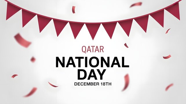 Qatar national day celebration with maroon bunting flags and confetti, marking december 15th with festive spirit and national pride