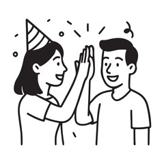 Celebrate teamwork with a high five! Joyful friends achieving goals together, vector illustration of success, collaboration, and party vibes.