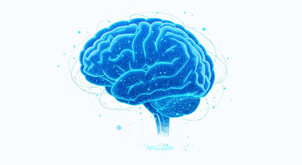 Futuristic hologram-style vector icon of AI brain projection