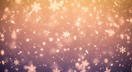 Golden Glowing Snowflakes Falling on a Warm Festive Background.