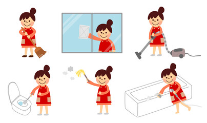 掃除をする女性のセット