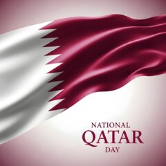 Waving qatar flag with the text national qatar day on a gradient background