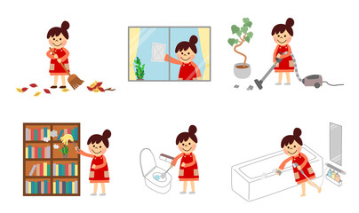 掃除をする女性のセット