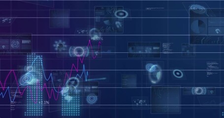 On data feed arriving, dashboard growing lines, rising bars, sliding thumbnails showing analytics - Powered by Adobe