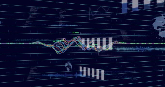 On data update waveforms expanding, peaking, settling, syncing with bars and map, showing insights