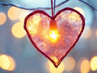 Illuminated Heart, A Symbol of Love and Light Against a Bokeh Backdrop