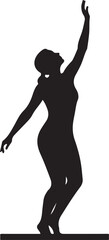 Graceful woman silhouette reaching upwards, depicting aspiration, hope, or freedom. A minimalist illustration of a female figure dancing or stretching.