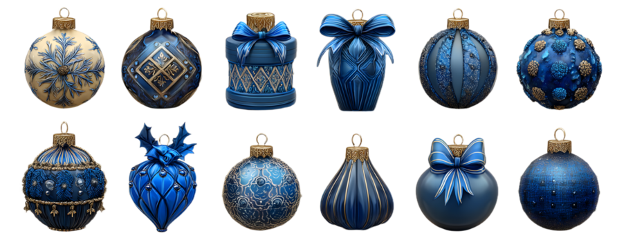 Set of Christmas and New Year icons in blue colors on light background