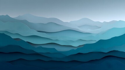 Layered rolling landscape features multiple depth planes showcasing gradient shades of blue
