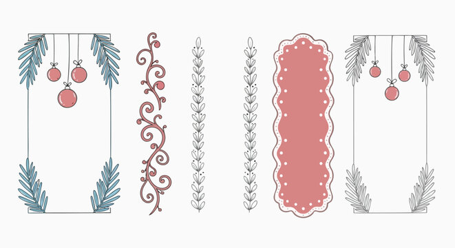Elegant christmasthemed frame templates with ornament and pine branch designs