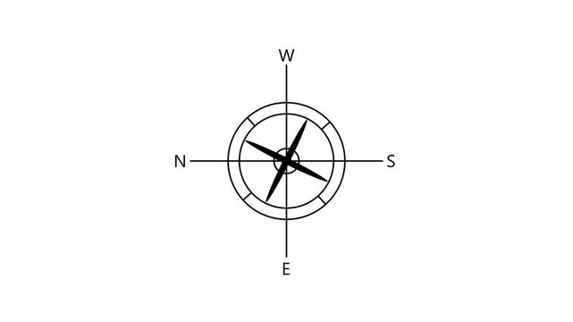 Black and white compass rose with cardinal directions NSEW on a white background navigation north