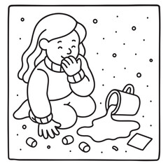 Cozy Girl Christmas Coloring Pages,  Cozy Girl Christmas  Coloring Pages for Kids & Adults, Christmas Coloring Pages, bold & easy cozy winter coloring book pages, vector art, line art 