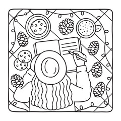 Cozy Girl Christmas Coloring Pages,  Cozy Girl Christmas  Coloring Pages for Kids & Adults, Christmas Coloring Pages, bold & easy cozy winter coloring book pages, vector art, line art 