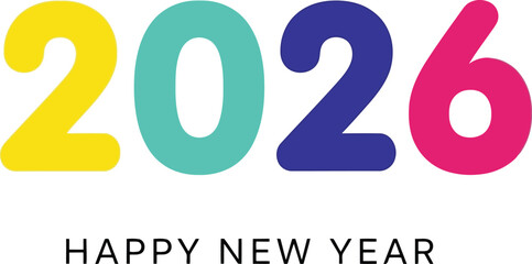 Vibrant happy new year 2026 bold colorful typographic design for celebrations