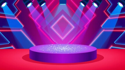 Empty stage with spotlight and red carpet for awards ceremony