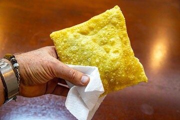 Fried Pastels, Brazilian-style street fair pastries, in an original and typical setting. Sugarcane juice, orange juice, and coconut water.