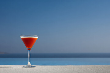 capture artistic representation of top  famous cocktails by pool or sea