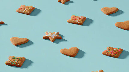 delightful gingerbread cookies arranged in playful pattern against clean ultrabright background
