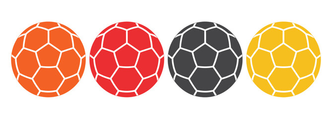 Handball sport vector set including dynamic player actions, game equipment, ball icons