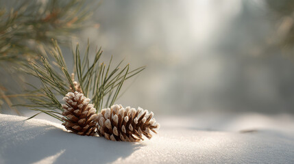 in captivating winter landscape pine cones rest delicately on blanket of fresh snow