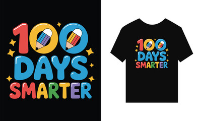 100 Days Smarter text with pencils and stars on black background Keywords: 100 days smarter, school, education, learning, celebration, achievement