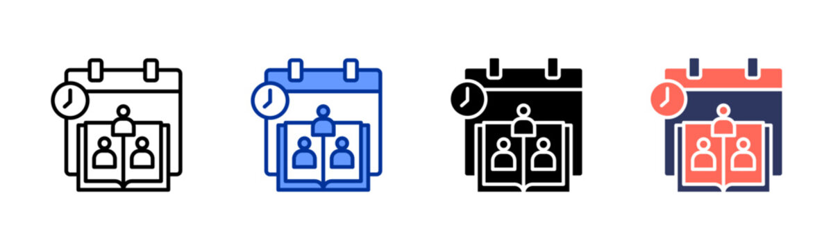 Group Study Schedule icon set multiple style collection