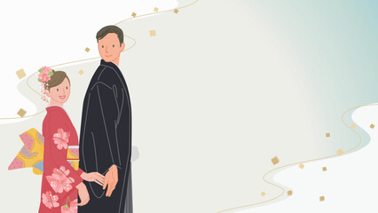 Couple in Traditional Kimono &ndash; Horizontal Composition