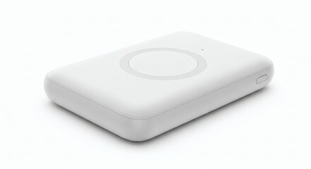 White magnetic wireless power bank mockup on white.