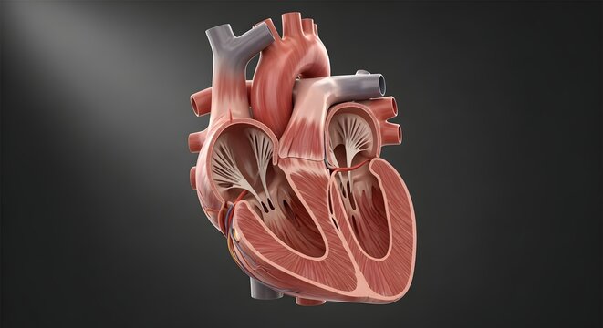 Detailed Anatomical Cross-Section of the Human Heart Showing Chambers and Valves.