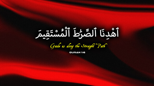 Quran Surah Fatiha Verse 6 design on red and black gradient.