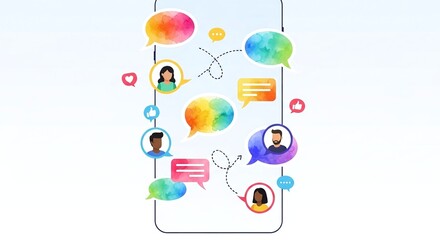 Naklejka premium Vibrant digital conversation flow on a smartphone representing diverse social media engagement