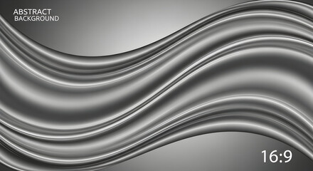 Luxurious chrome wave abstract background template elegant liquid gray texture design