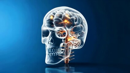 Detailed 3D Animation of Human Skull Brain and Nervous System.